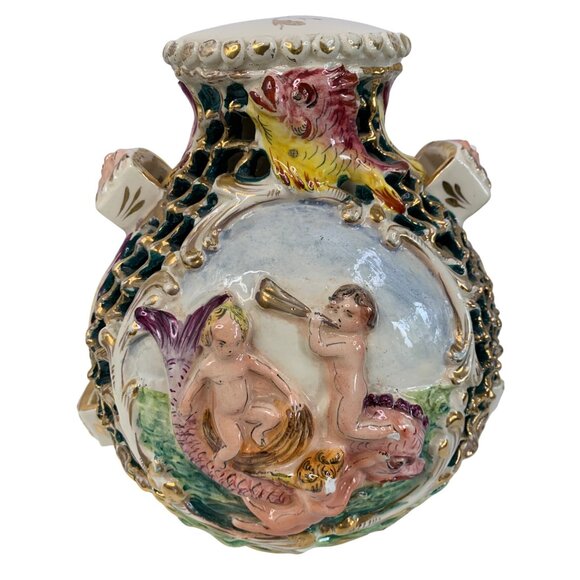 VTG Italian Ceramic Capodemonte Vase / Lamp Base Gold Cherub 8780 Hand Paint - Picture 4 of 12